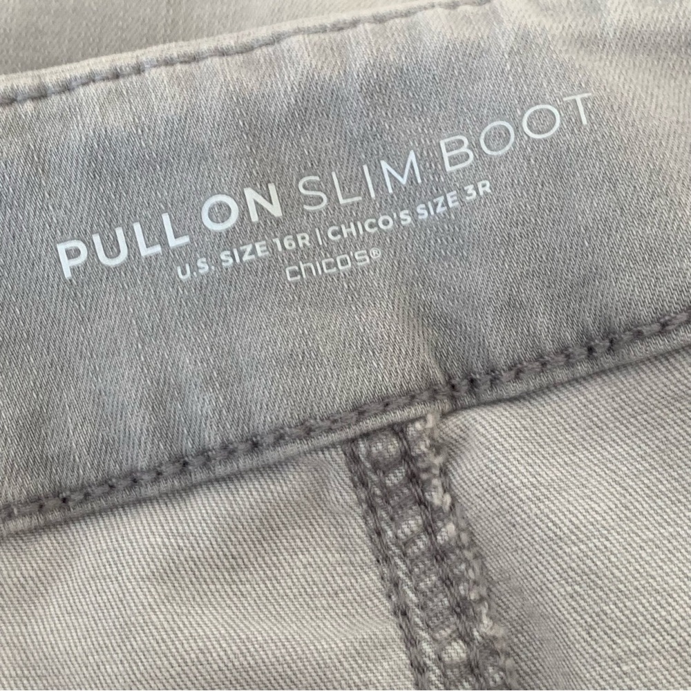 CHICO’S Gray Jeans Slim Boot Size 16 Regular 3 Pull-on Waist High Rise NWT - Picture 9 of 11